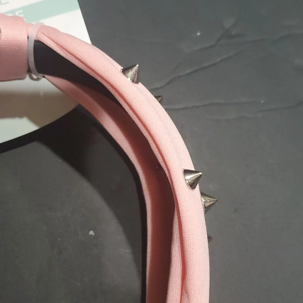 2pack Pink and black‎ fabric spiky metal studded knotted headbands new